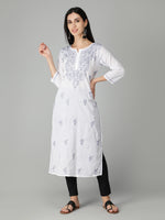 Load image into Gallery viewer, Seva Chikan Hand Embroidered White Cotton Lucknowi Chikankari Kurta