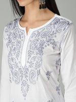 Load image into Gallery viewer, Seva Chikan Hand Embroidered White Cotton Lucknowi Chikankari Kurta