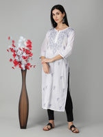 Load image into Gallery viewer, Seva Chikan Hand Embroidered White Cotton Lucknowi Chikankari Kurta