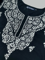 Load image into Gallery viewer, Seva Chikan Hand Embroidered Black Cotton Lucknowi Chikankari Kurta
