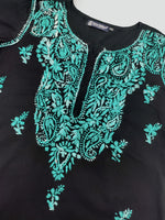 Load image into Gallery viewer, Seva Chikan Hand Embroidered Black Cotton Lucknowi Chikankari Kurta