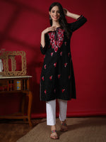 Load image into Gallery viewer, Seva Chikan Hand Embroidered Black Cotton Lucknowi Chikankari Kurta
