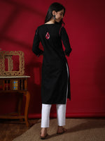 Load image into Gallery viewer, Seva Chikan Hand Embroidered Black Cotton Lucknowi Chikankari Kurta