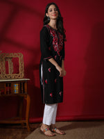 Load image into Gallery viewer, Seva Chikan Hand Embroidered Black Cotton Lucknowi Chikankari Kurta