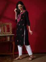Load image into Gallery viewer, Seva Chikan Hand Embroidered Black Cotton Lucknowi Chikankari Kurta