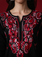 Load image into Gallery viewer, Seva Chikan Hand Embroidered Black Cotton Lucknowi Chikankari Kurta