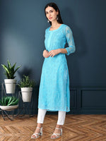 Load image into Gallery viewer, Seva Chikan Hand Embroidered Georgette Lucknowi Chikan Kurti With Slip