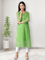 Load image into Gallery viewer, Seva Chikan Hand Embroidered Georgette Lucknowi Chikan Kurti With Slip