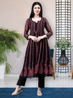 Load image into Gallery viewer, Seva Chikan Hand Embroidered Black Georgette Lucknowi Chikankari Anarkali Kurta-SCL4290