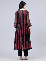 Load image into Gallery viewer, Seva Chikan Hand Embroidered Black Georgette Lucknowi Chikankari Anarkali Kurta-SCL4290