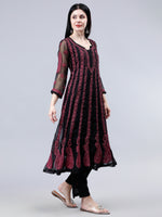 Load image into Gallery viewer, Seva Chikan Hand Embroidered Black Georgette Lucknowi Chikankari Anarkali Kurta-SCL4290