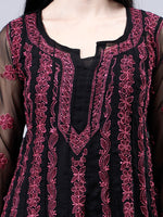 Load image into Gallery viewer, Seva Chikan Hand Embroidered Black Georgette Lucknowi Chikankari Anarkali Kurta-SCL4290