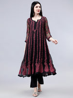 Load image into Gallery viewer, Seva Chikan Hand Embroidered Black Georgette Lucknowi Chikankari Anarkali Kurta-SCL4290