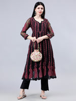 Load image into Gallery viewer, Seva Chikan Hand Embroidered Black Georgette Lucknowi Chikankari Anarkali Kurta-SCL4290