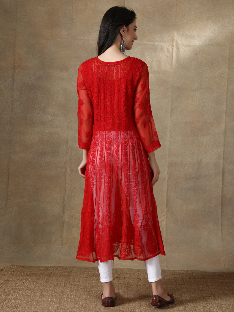 Seva Chikan Hand Embroidered Georgette Lucknowi Chikankari Anarkali
