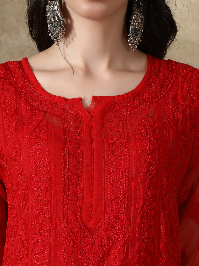 Seva Chikan Hand Embroidered Georgette Lucknowi Chikankari Anarkali