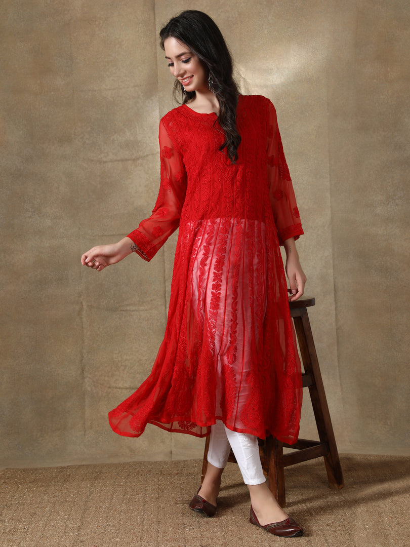 Seva Chikan Hand Embroidered Georgette Lucknowi Chikankari Anarkali