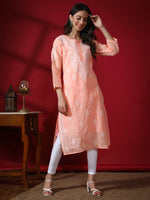 Load image into Gallery viewer, Seva Chikan Hand Embroidered Terivoil Cotton Lucknowi Chikan Kurta