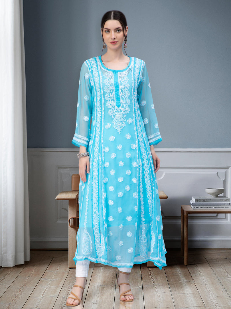 Seva Chikan Hand Embroidered Georgette Lucknowi Chikankari Anarkali Kurta