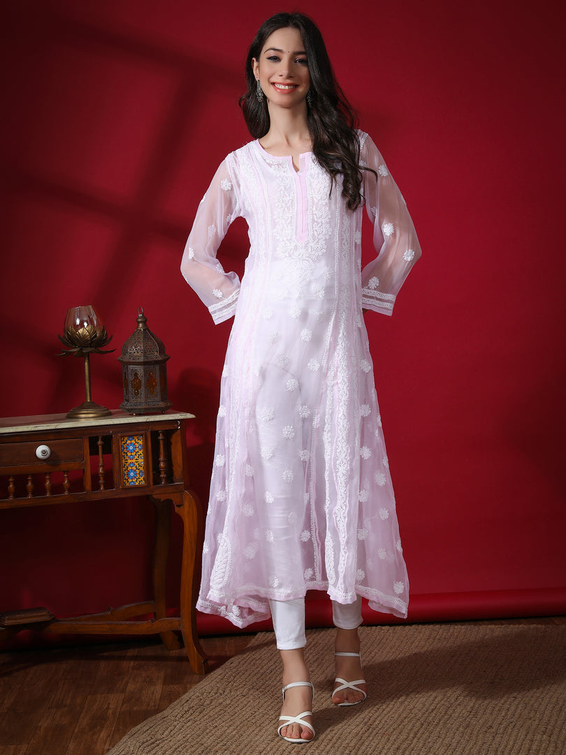 Seva Chikan Hand Embroidered Georgette Lucknowi Chikankari Anarkali Kurta