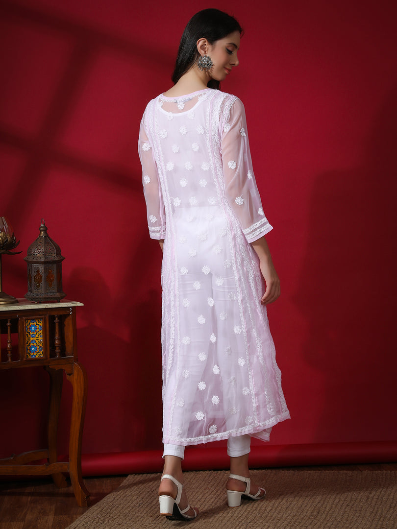 Seva Chikan Hand Embroidered Georgette Lucknowi Chikankari Anarkali Kurta