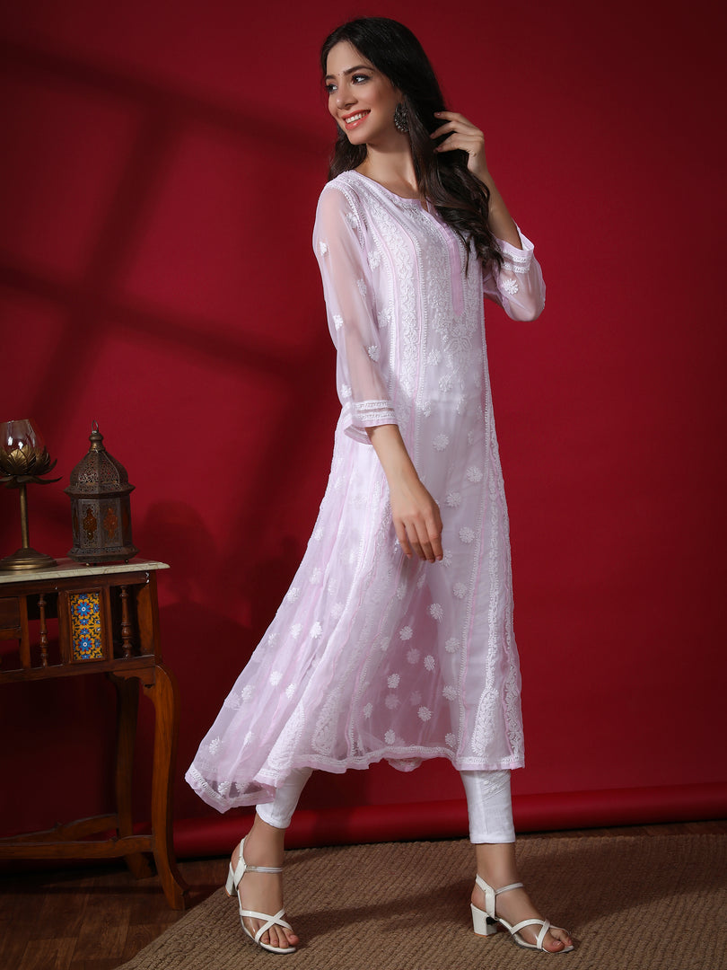 Seva Chikan Hand Embroidered Georgette Lucknowi Chikankari Anarkali Kurta