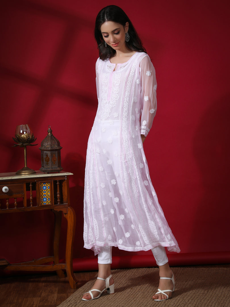 Seva Chikan Hand Embroidered Georgette Lucknowi Chikankari Anarkali Kurta