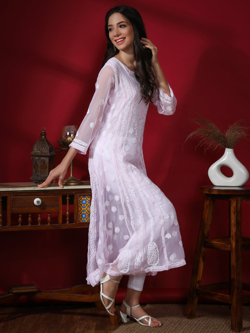 Seva Chikan Hand Embroidered Georgette Lucknowi Chikankari Anarkali Kurta