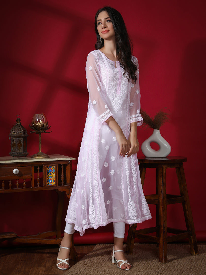 Seva Chikan Hand Embroidered Georgette Lucknowi Chikankari Anarkali Kurta