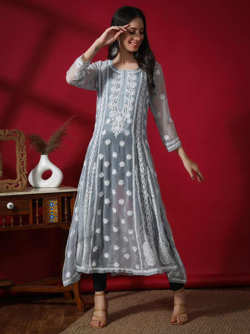 Seva Chikan Hand Embroidered Georgette Lucknowi Chikankari Anarkali Kurta