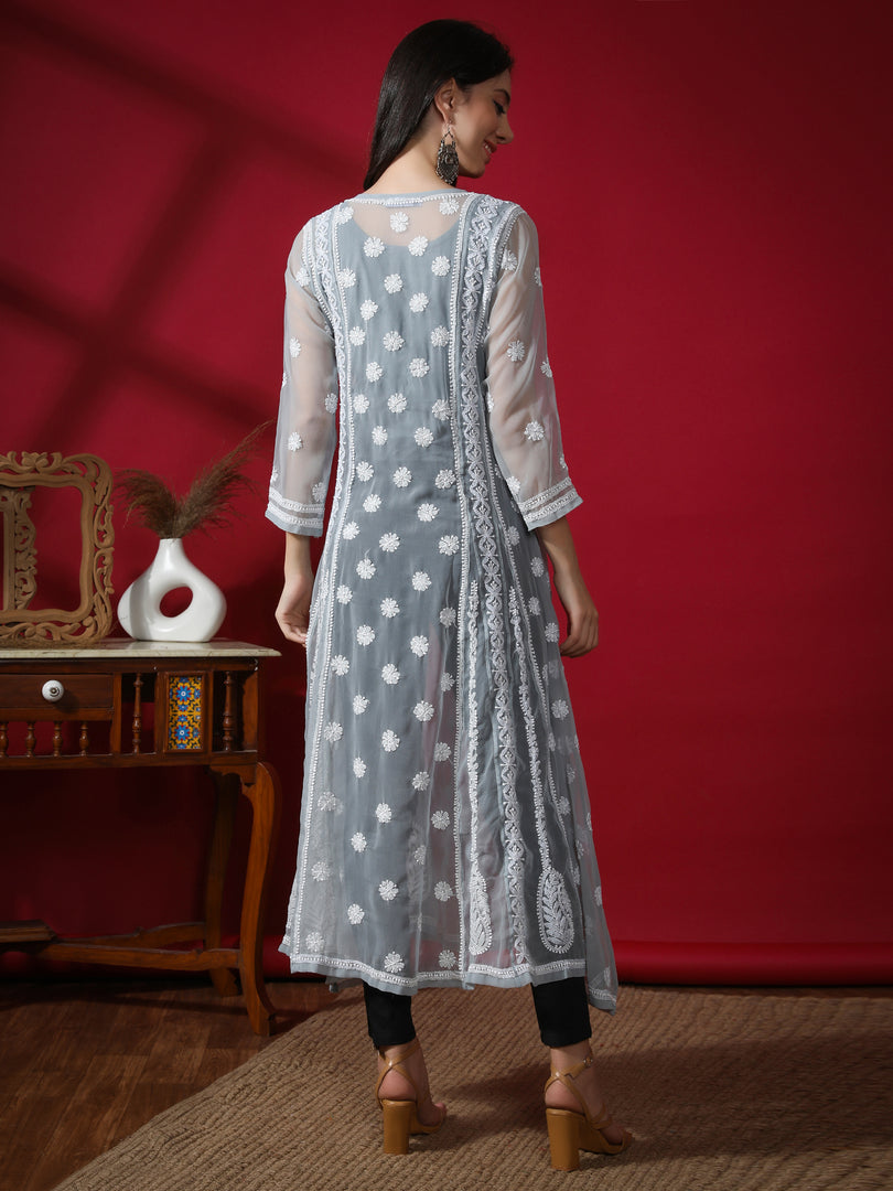 Seva Chikan Hand Embroidered Georgette Lucknowi Chikankari Anarkali Kurta
