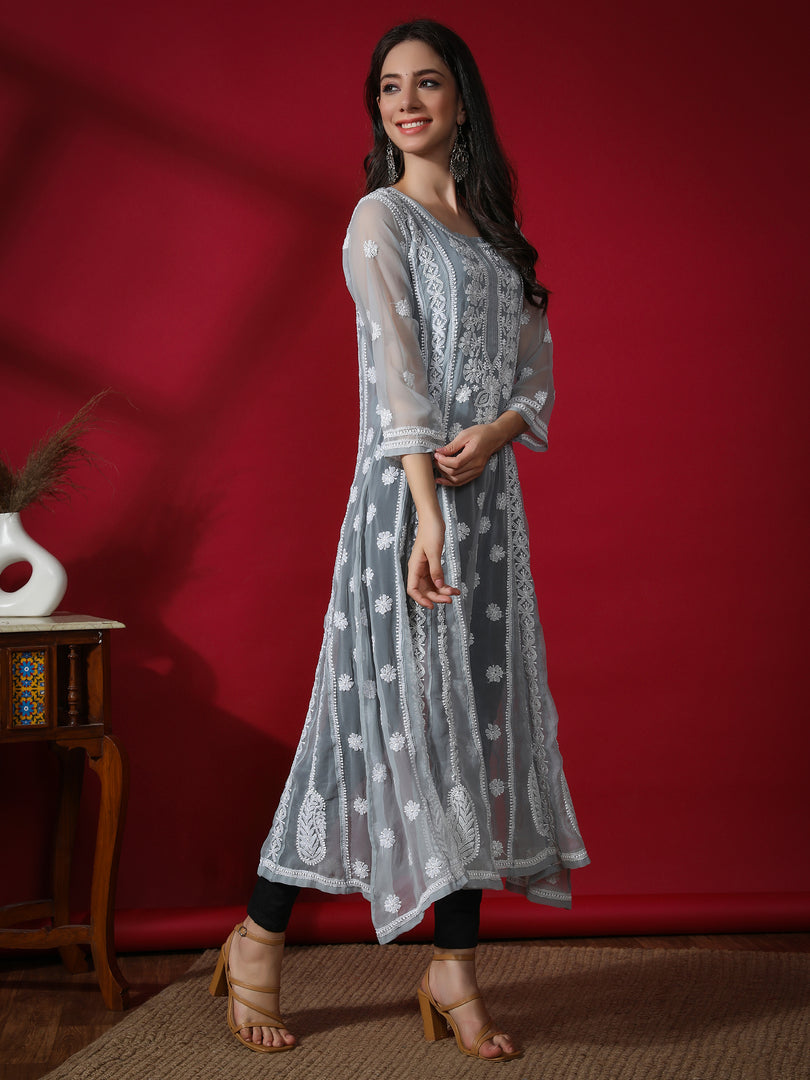 Seva Chikan Hand Embroidered Georgette Lucknowi Chikankari Anarkali Kurta