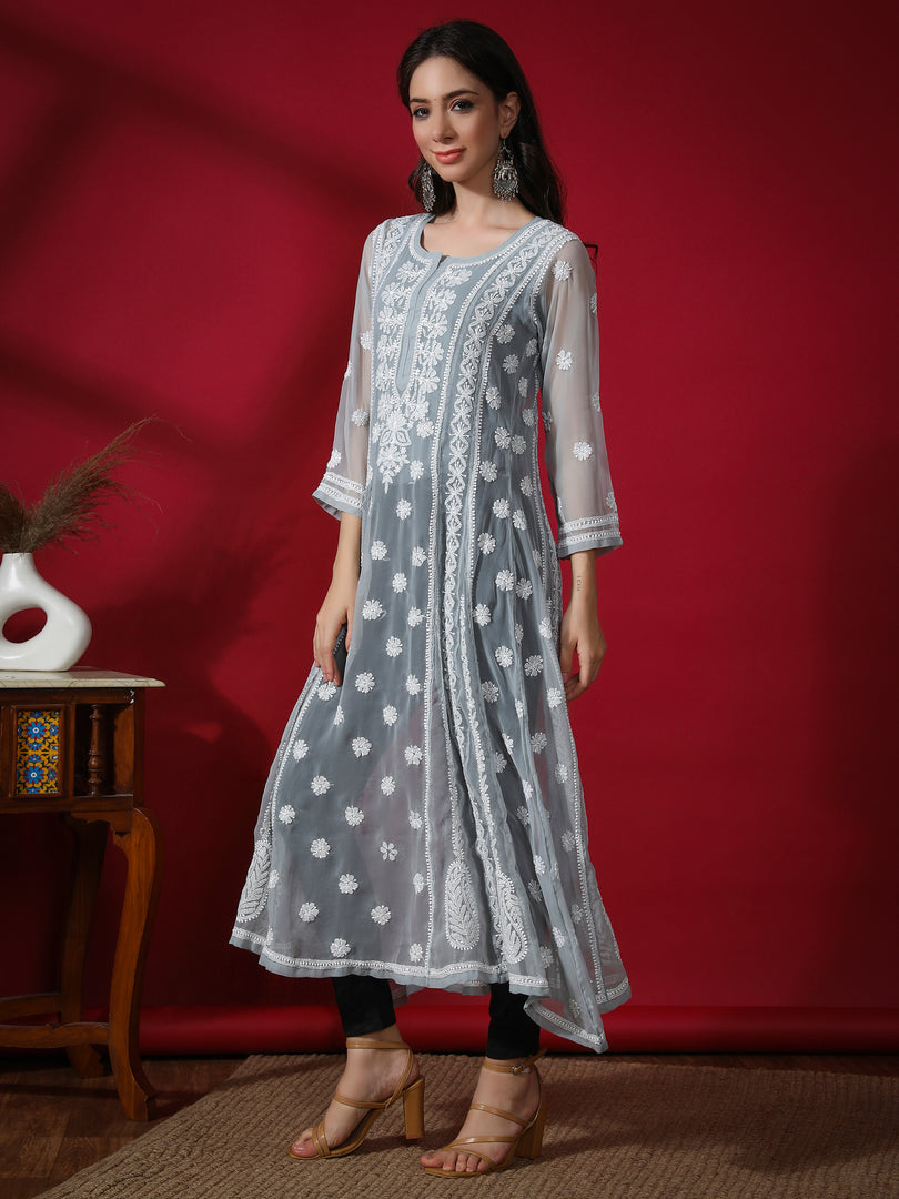 Seva Chikan Hand Embroidered Georgette Lucknowi Chikankari Anarkali Kurta