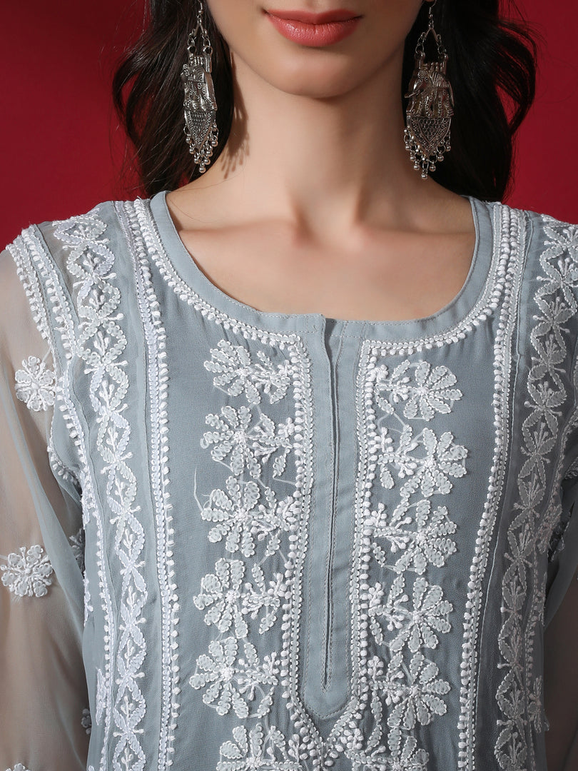Seva Chikan Hand Embroidered Georgette Lucknowi Chikankari Anarkali Kurta