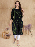 Load image into Gallery viewer, Seva Chikan Hand Embroidered Black Cotton Lucknowi Chikankari Kurta