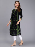Load image into Gallery viewer, Seva Chikan Hand Embroidered Black Cotton Lucknowi Chikankari Kurta