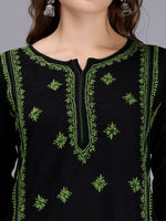 Load image into Gallery viewer, Seva Chikan Hand Embroidered Black Cotton Lucknowi Chikankari Kurta