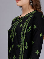 Load image into Gallery viewer, Seva Chikan Hand Embroidered Black Cotton Lucknowi Chikankari Kurta