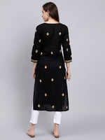 Load image into Gallery viewer, Seva Chikan Hand Embroidered Black Cotton Lucknowi Chikankari Kurta