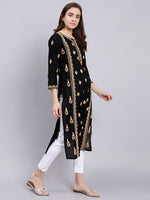 Load image into Gallery viewer, Seva Chikan Hand Embroidered Black Cotton Lucknowi Chikankari Kurta