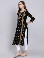 Load image into Gallery viewer, Seva Chikan Hand Embroidered Black Cotton Lucknowi Chikankari Kurta