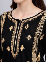 Load image into Gallery viewer, Seva Chikan Hand Embroidered Black Cotton Lucknowi Chikankari Kurta