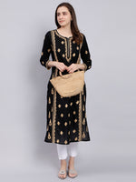 Load image into Gallery viewer, Seva Chikan Hand Embroidered Black Cotton Lucknowi Chikankari Kurta