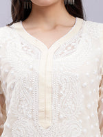 Load image into Gallery viewer, Seva Chikan Hand Embroidered Georgette Lucknowi Chikan Kurta With Slip