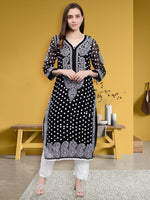 Load image into Gallery viewer, Seva Chikan Hand Embroidered Georgette Lucknowi Chikan Kurta With Slip