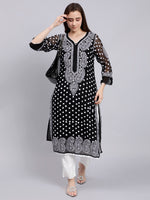 Load image into Gallery viewer, Seva Chikan Hand Embroidered Georgette Lucknowi Chikan Kurta With Slip