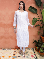 Load image into Gallery viewer, Seva Chikan Hand Embroidered Georgette Lucknowi Chikan Kurta With Slip
