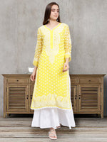 Load image into Gallery viewer, Seva Chikan Hand Embroidered Georgette Lucknowi Chikan Kurta With Slip