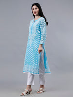 Load image into Gallery viewer, Seva Chikan Hand Embroidered Blue Georgette Lucknowi Chikan Kurta With Slip