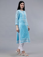 Load image into Gallery viewer, Seva Chikan Hand Embroidered Blue Georgette Lucknowi Chikan Kurta With Slip
